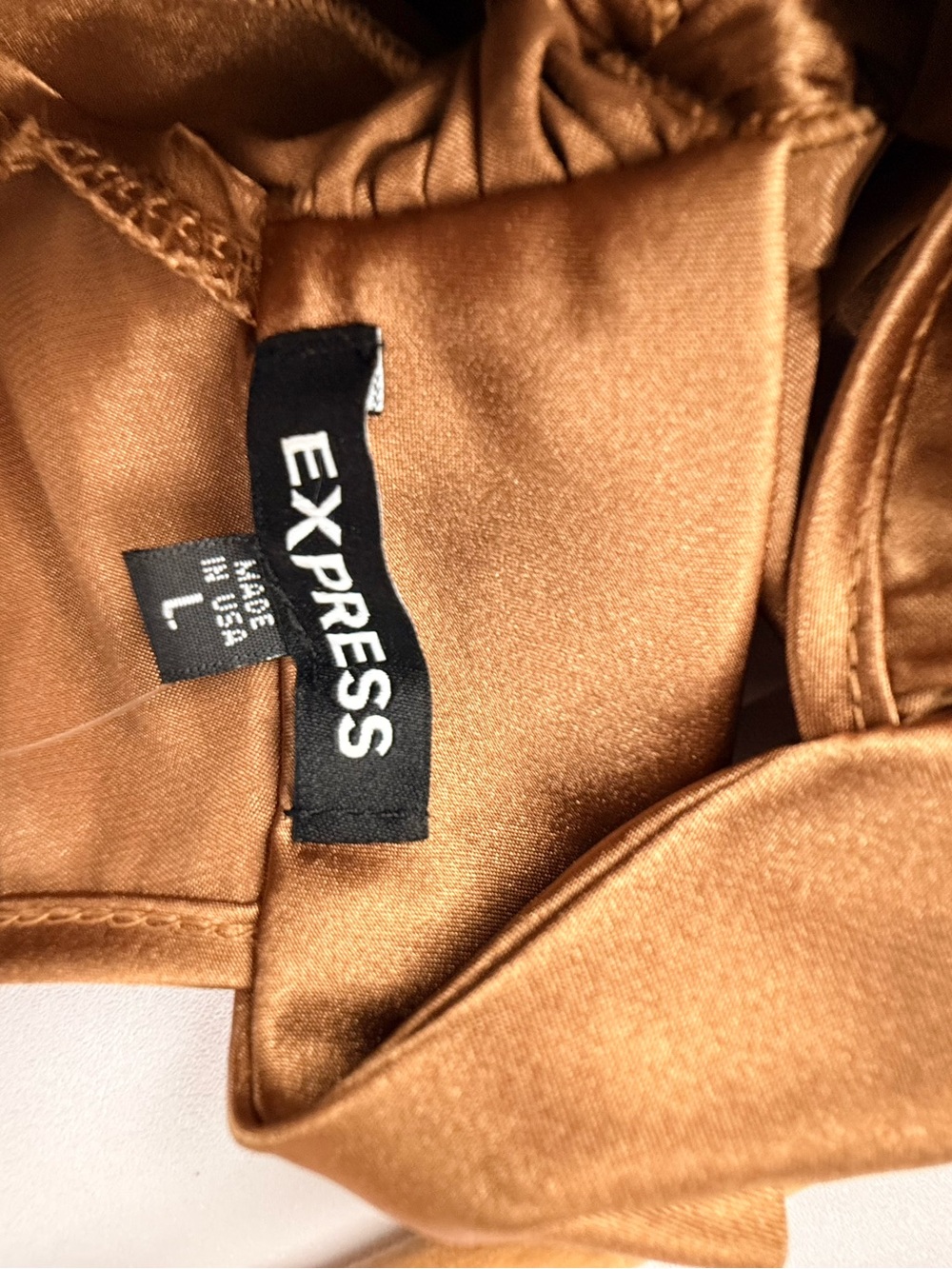 Express Bronze Satin Halter Blouse Tie Neck Top Old Money Quiet Luxury Size L - Picture 9 of 9